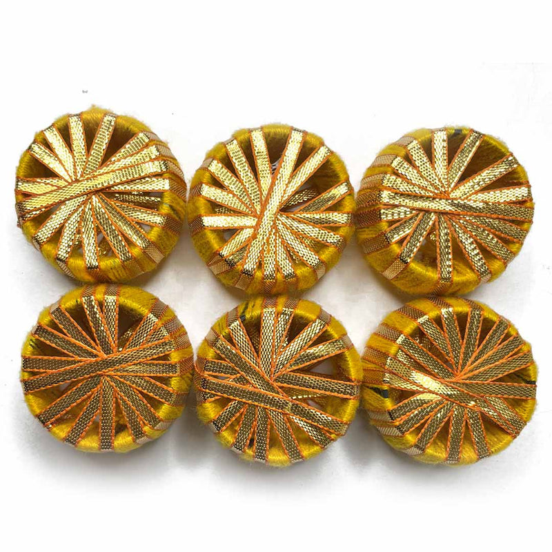 Yellow Color Dholak With Golden Gota Chakra Set Of 6