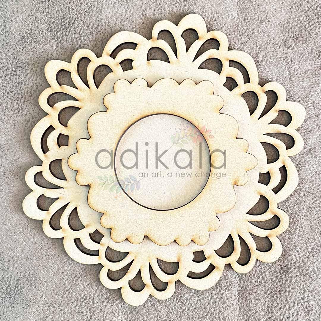 Engraved Floral Mandala Design Tea Light Holder Set of 2