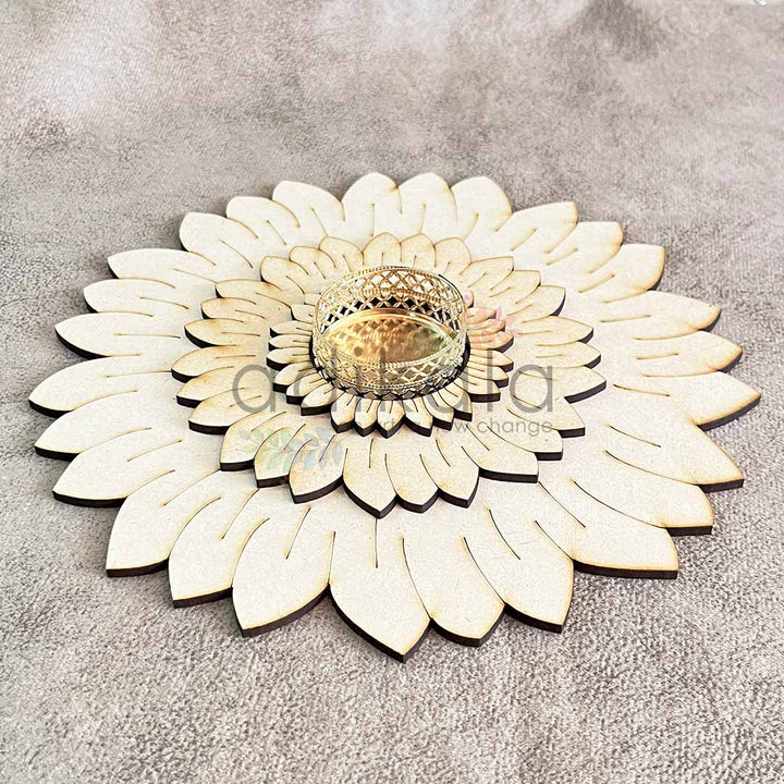 Engraved Sunflower Design Tea Light Holder Set of 2