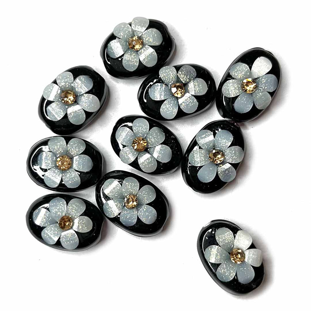 Black Color Button | Jarkan | Oval Shape Button | Button Set of 10 | White Flower Button | Fancy Buttons | Dress Making button | Round Shape Button | Buttons | Dress making Button | Beautiful Button | Hobby Craft | Adikala craft Store | Adikala India | Adikala