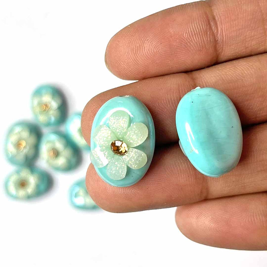 Firozi Color Button | Jarkan | Oval Shape Button | Button Set of 10 | White Flower Button | Fancy Buttons | Dress Making button | Round Shape Button | Buttons | Dress making Button | Beautiful Button | Hobby Craft | Adikala craft Store | Adikala India | Adikala