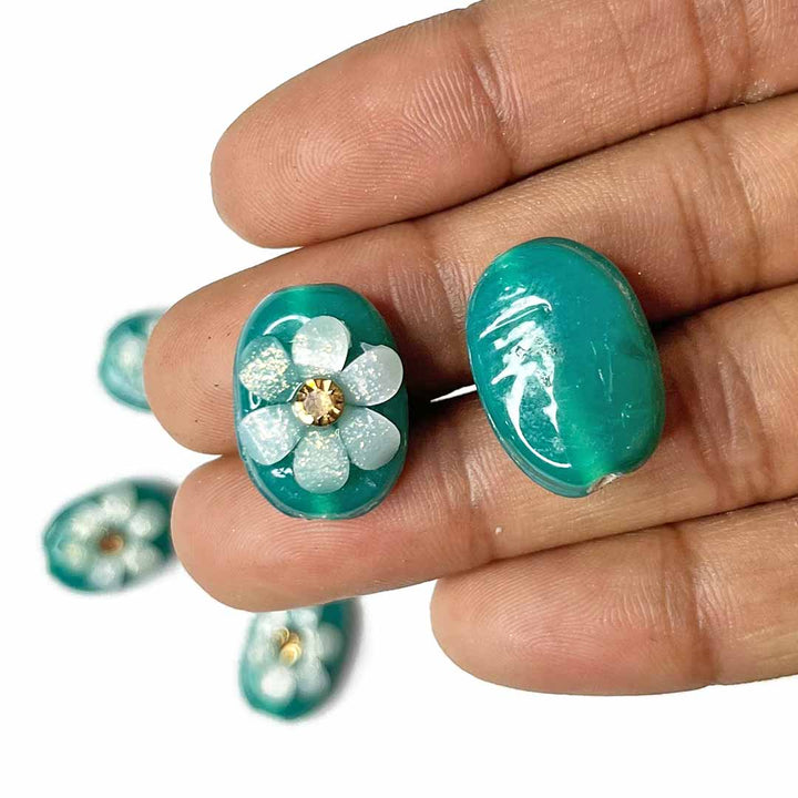 Teal Green Button | Jarkan | Oval Shape Button | Button Set of 10 | White Flower Button | Fancy Buttons | Dress Making button | Round Shape Button | Buttons | Dress making Button | Beautiful Button | Hobby Craft | Adikala craft Store | Adikala India | Adikala