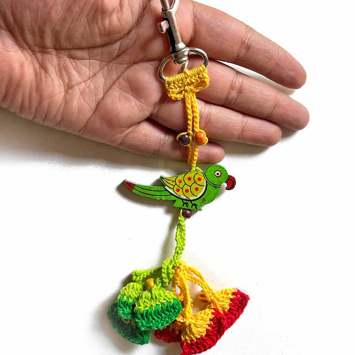 Yellow & Green Color Combination Parrot Bag Charm With Lobster