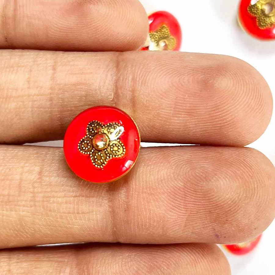 Red Button | Red Fancy button | Crystal Stones Button | Golden Metal Flower Button | Crystal Button | Round Shape Button | Fancy Buttons | Dress Making button | Round Shape Button | Buttons | Dress making Button | Beautiful Button | Hobby Craft | Adikala craft Store | Adikala India | Adikala