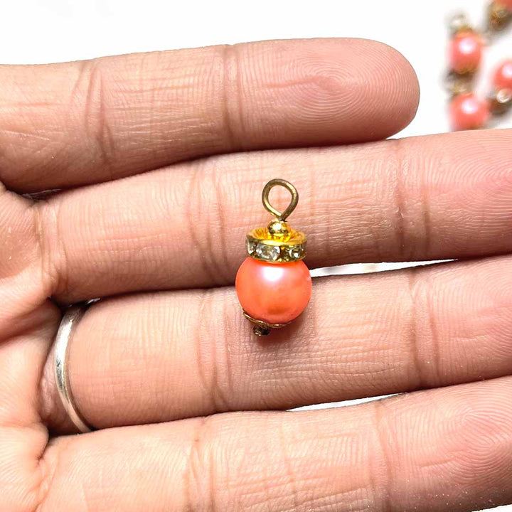 Peach Beads With Golden Hanging