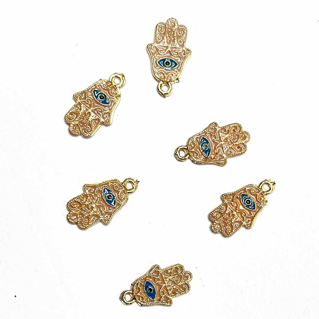 Golden Color Hamsa hand | Hamsa Hand | Hamsa Hand Metal Charm | Metal Charm | Hanging Charm | Peach Hamsa | Hamsa Hand Charm | Decoration | Craft | Art | Hobby | Hobby Craft | Hobby India | Evil Eye | Adikala