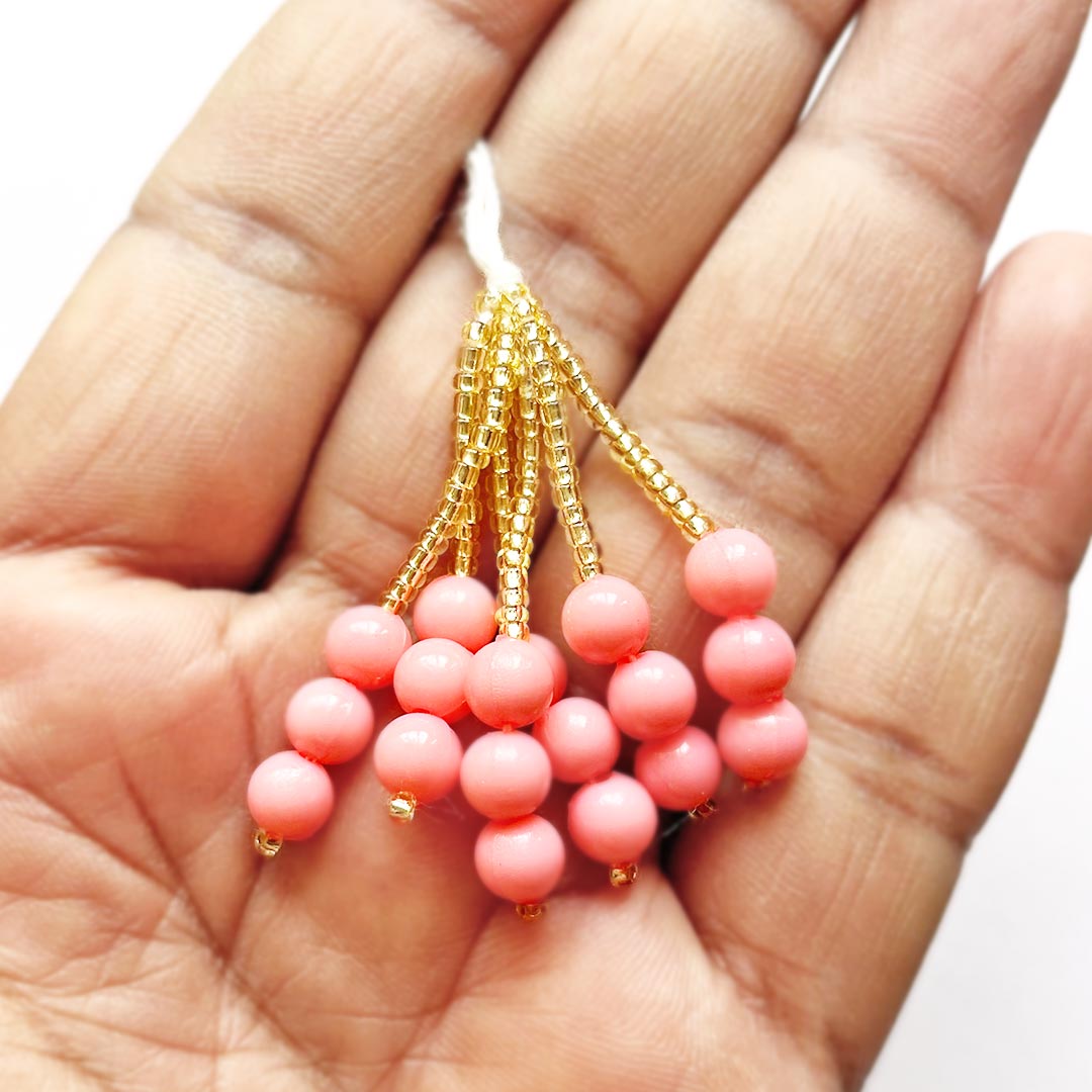 Golden Cutdana Beads Latkan with Pearl Bunch Pack of 10 (6 Latkans per Set) Tassels for Saree, Blouse, Dupatta, Toran, Home Decoration, DIY Art & Crafts