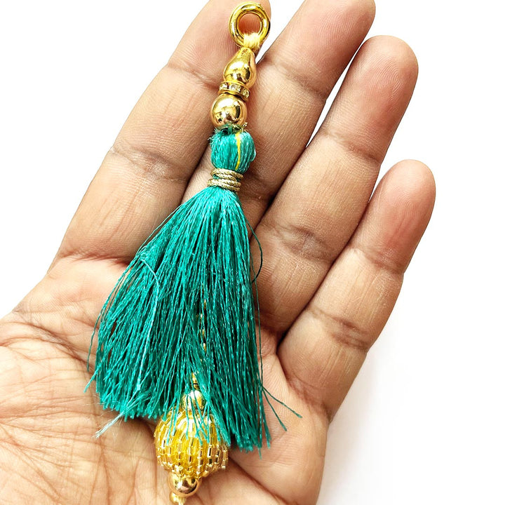 Golden Cutdana Beads Silk Hanging Tassels for Saree Pallu, Suitable for Ethenic Wear, DIY Art & Craft & Decoration Set of 10