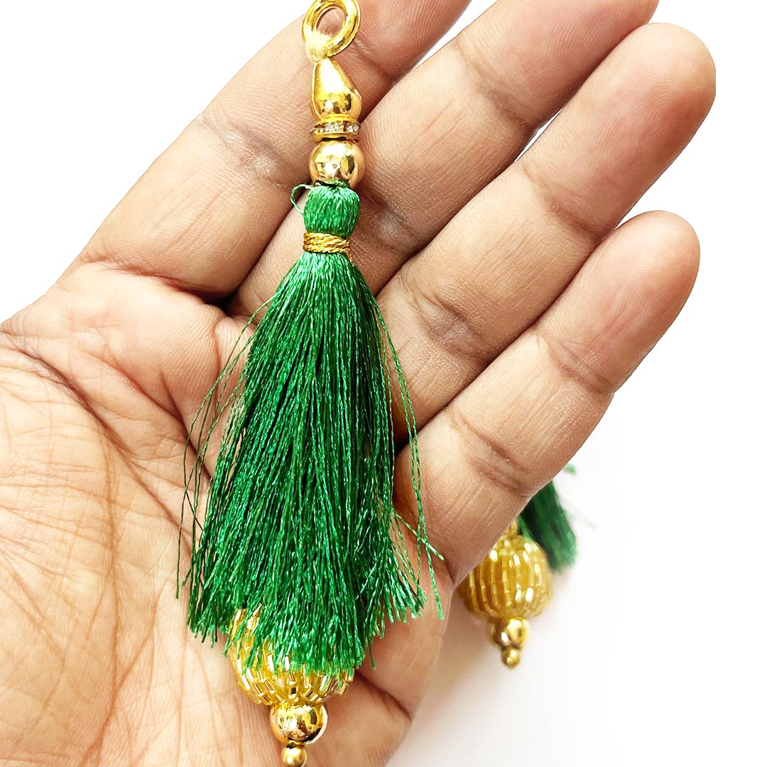 Golden Cutdana Beads Silk Hanging Tassels for Saree Pallu, Suitable for Ethenic Wear, DIY Art & Craft & Decoration Set of 10