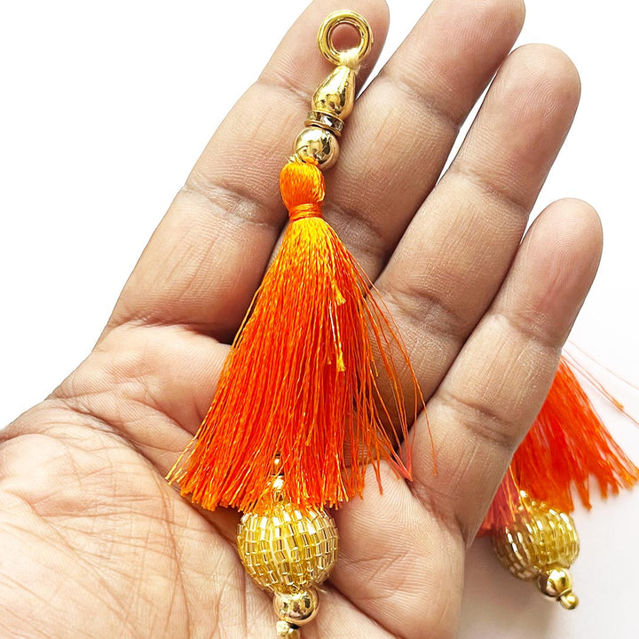 Golden Cutdana Beads Silk Hanging Tassels for Saree Pallu, Suitable for Ethenic Wear, DIY Art & Craft & Decoration Set of 10