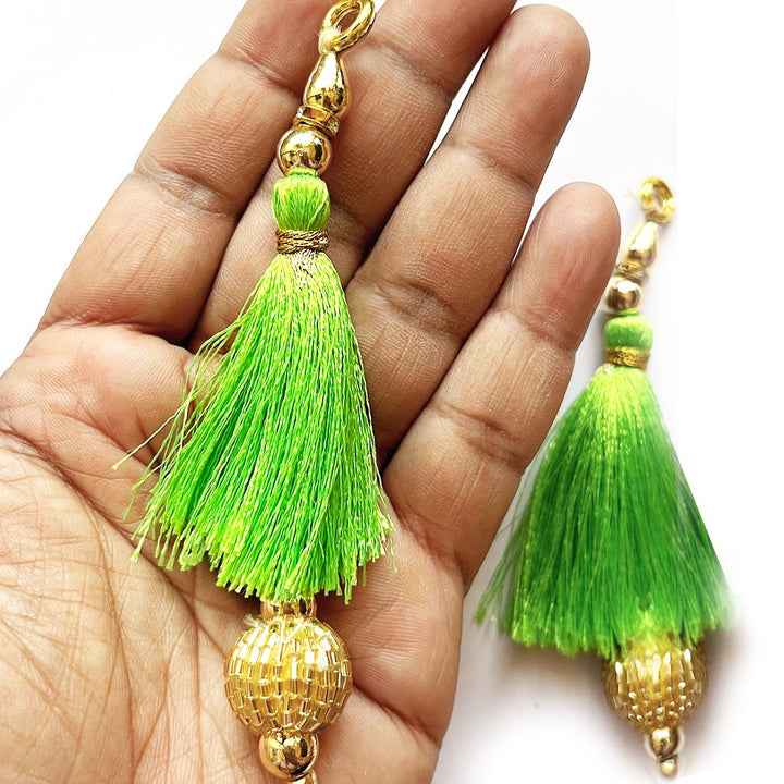 Golden Cutdana Beads Silk Hanging Tassels for Saree Pallu, Suitable for Ethenic Wear, DIY Art & Craft & Decoration Set of 10