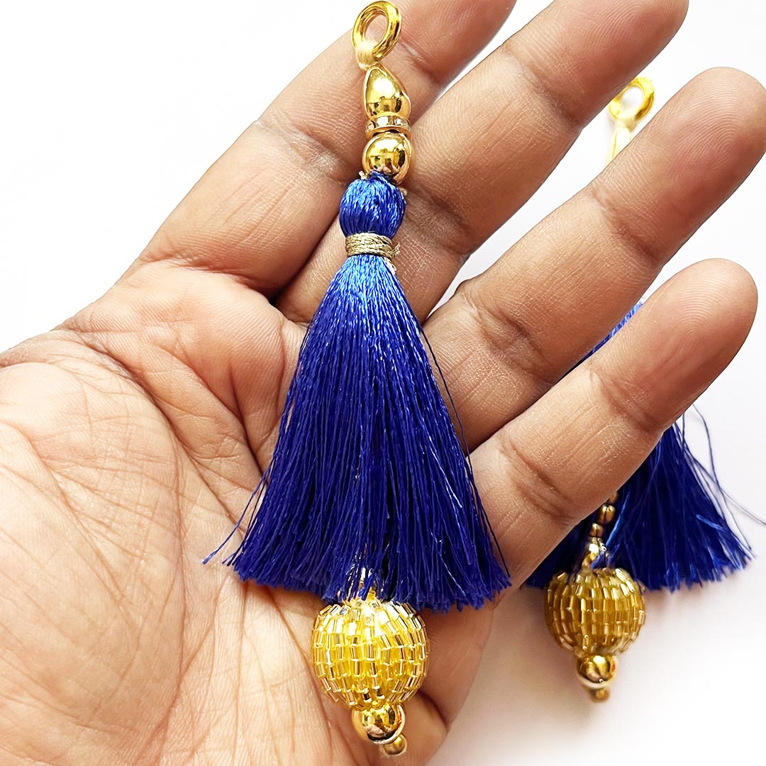 Golden Cutdana Beads Silk Hanging Tassels for Saree Pallu, Suitable for Ethenic Wear, DIY Art & Craft & Decoration Set of 10