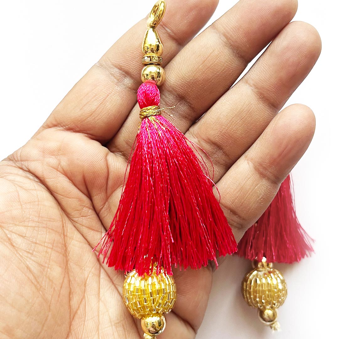 Golden Cutdana Beads Silk Hanging Tassels for Saree Pallu, Suitable for Ethenic Wear, DIY Art & Craft & Decoration Set of 10