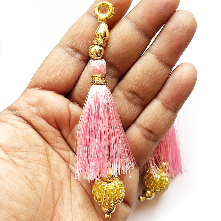 Golden Cutdana Beads Silk Hanging Tassels for Saree Pallu, Suitable for Ethenic Wear, DIY Art & Craft & Decoration Set of 10