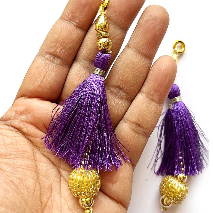 Golden Cutdana Beads Silk Hanging Tassels for Saree Pallu, Suitable for Ethenic Wear, DIY Art & Craft & Decoration Set of 10