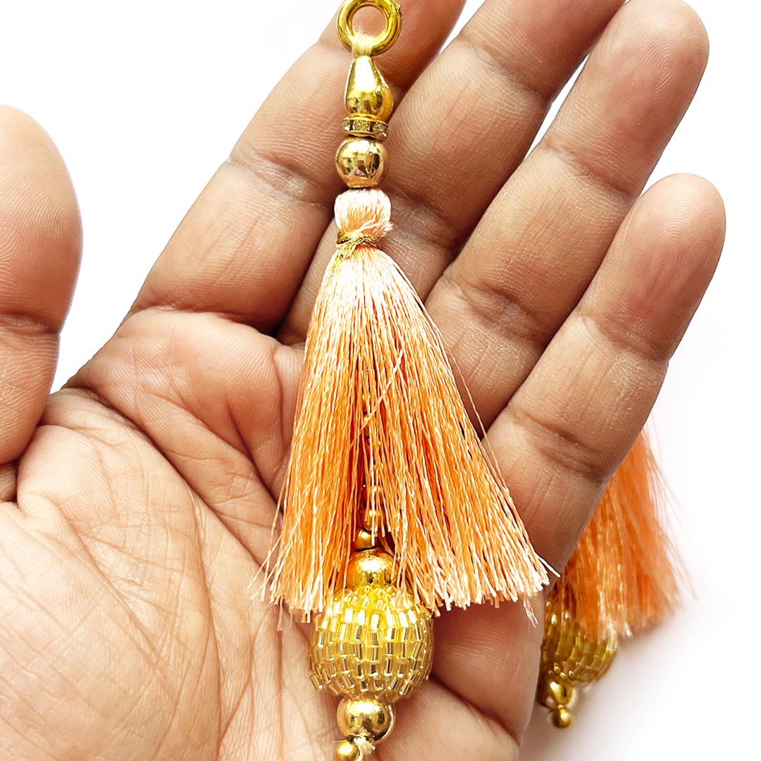 Golden Cutdana Beads Silk Hanging Tassels for Saree Pallu, Suitable for Ethenic Wear, DIY Art & Craft & Decoration Set of 10