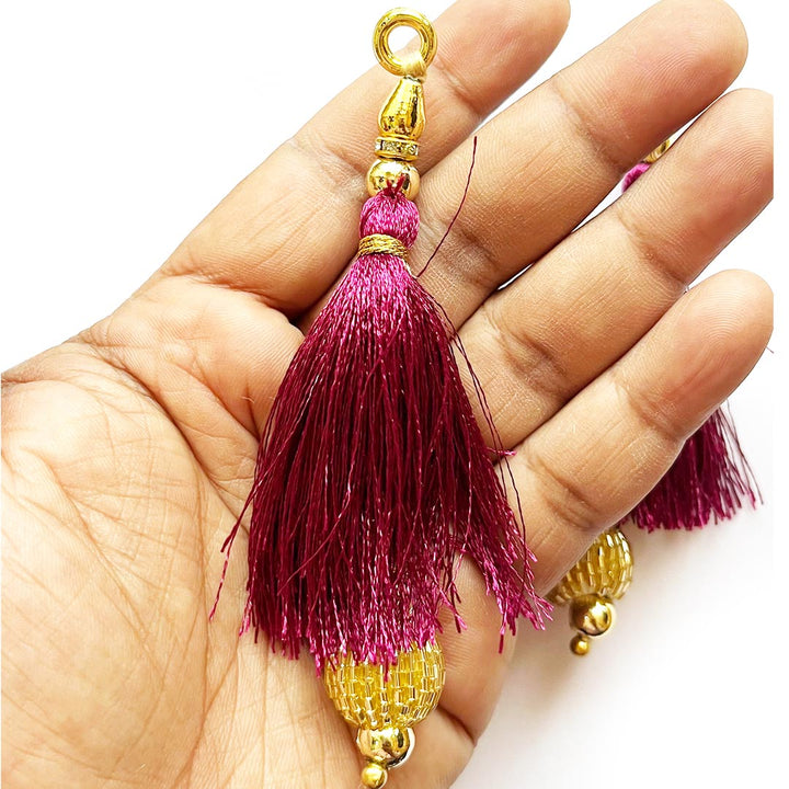 Golden Cutdana Beads Silk Hanging Tassels for Saree Pallu, Suitable for Ethenic Wear, DIY Art & Craft & Decoration Set of 10