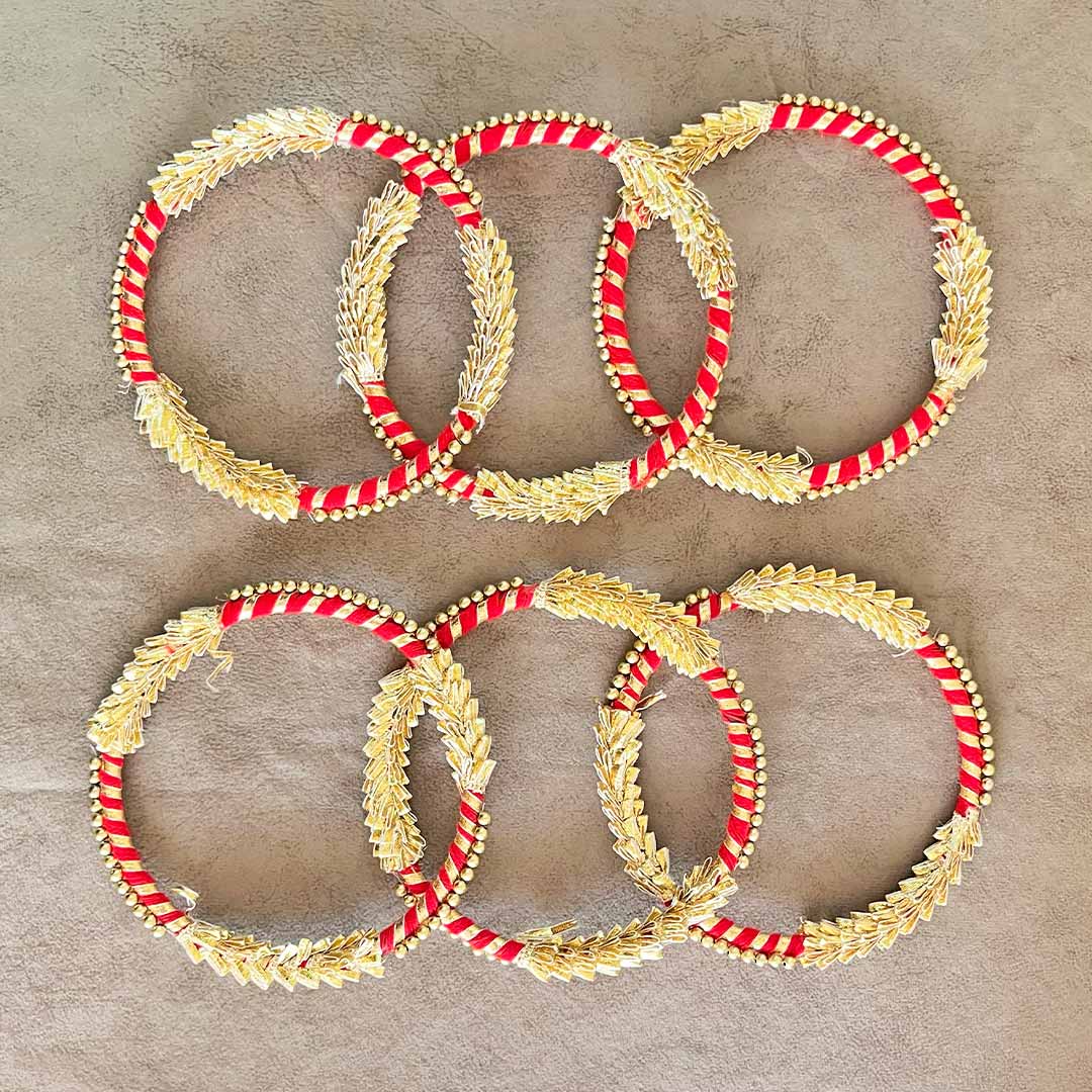 Red & Golden Gota Circle Set Of 6