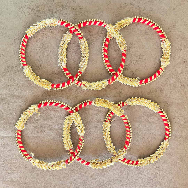 Red & Golden Gota Circle Set Of 6