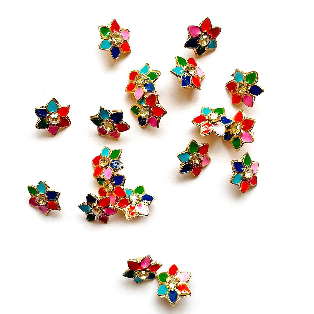 Multi Color Flower Shape small Buttons Set Of 10 For Swing Projects & Designer Dress, Suit Sari & DIY