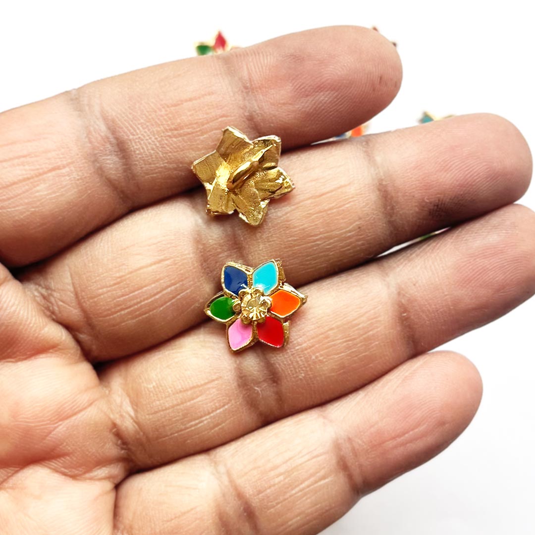 Multi Color Flower Shape small Buttons Set Of 10 For Swing Projects & Designer Dress, Suit Sari & DIY