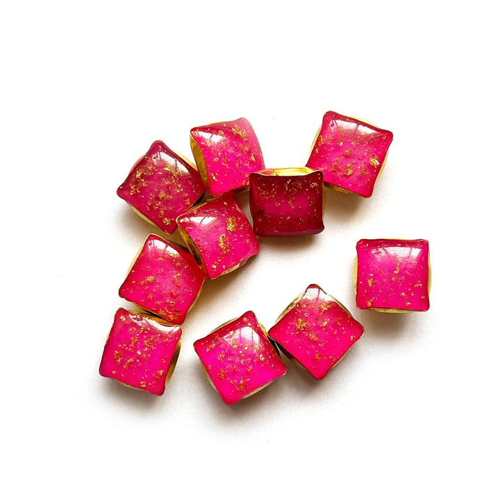 Rani Pink Color Square Fancy Buttons Set Of 10