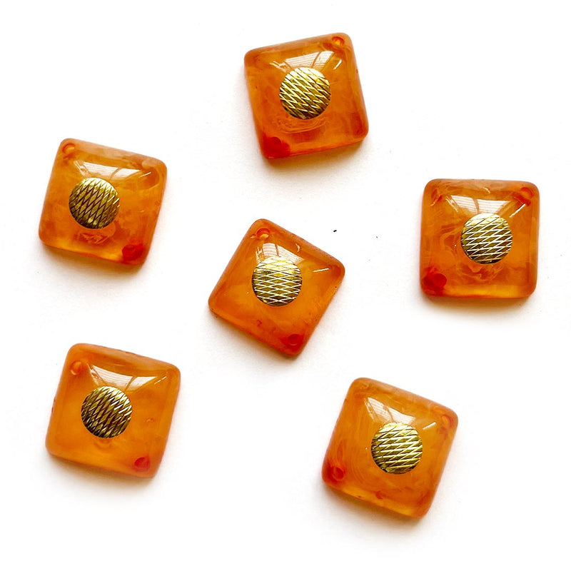 Orange Color Square Shape With Golden Circle Acrylic Button Set Of 10 For Swing Projects & Designer Dress