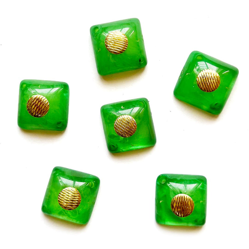 Green Color Square Shape With Golden Circle Acrylic Button Set Of 10 For Swing Projects & Designer Dress