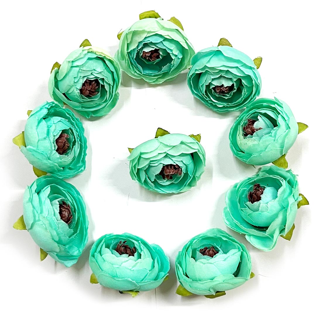 Teal Peony Buds Pack of 25 (1.5" Inches) Fake Fabric Head Rose Flowers for Home, Gift, Christmas,Valentine, Mandir Pooja Table, Cake Decor, Bouquet Making Decoration