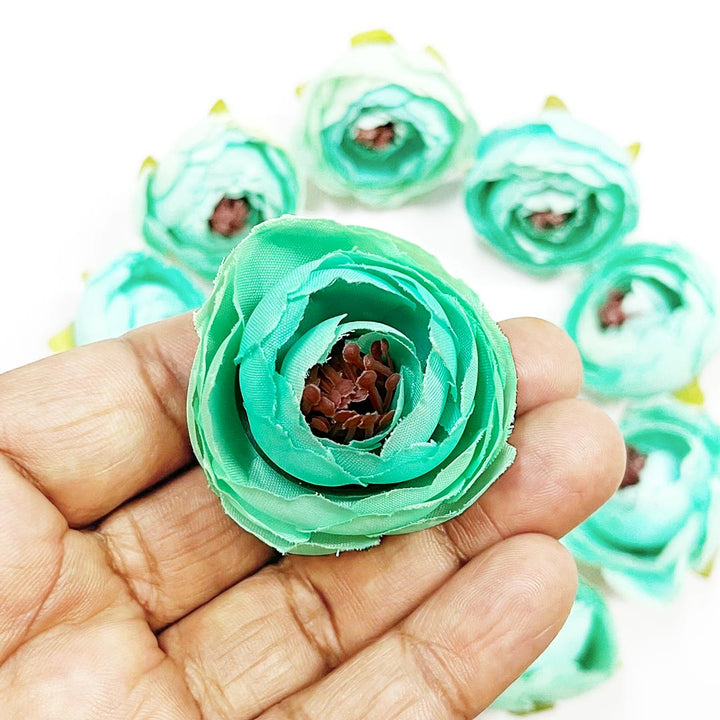 Teal Peony Buds Pack of 25 (1.5" Inches) Fake Fabric Head Rose Flowers for Home, Gift, Christmas,Valentine, Mandir Pooja Table, Cake Decor, Bouquet Making Decoration