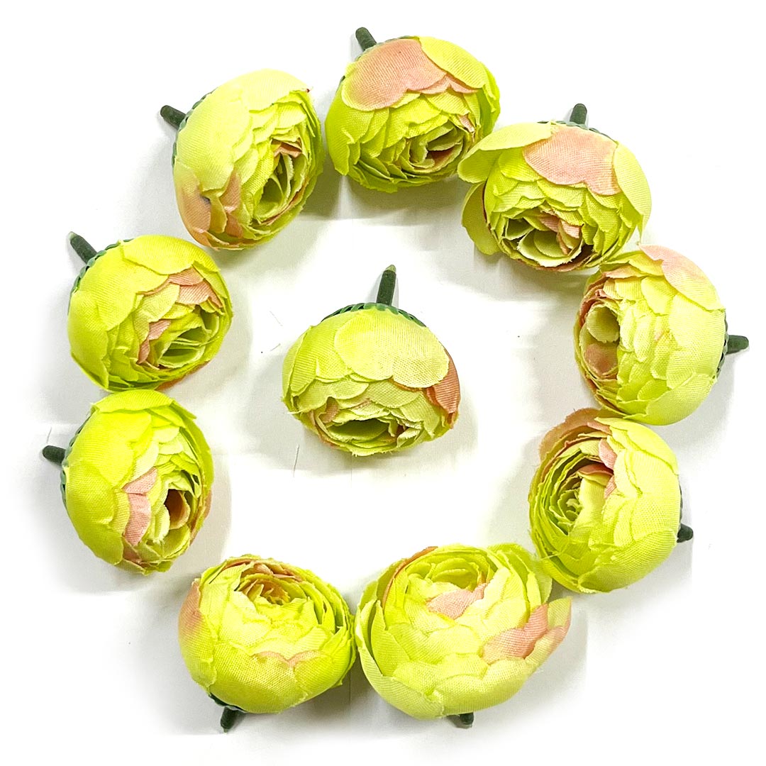 Lemon Green Peony Buds Pack of 25 (1.5" Inches) Fake Fabric Head Rose Flowers for Home, Gift, Christmas,Valentine, Mandir Pooja Table, Cake Decor, Bouquet Making Decoration