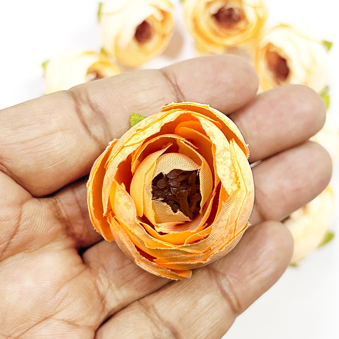 Dark Peach Peony Buds Pack of 25 (1.5" Inches) Fake Fabric Head Rose Flowers for Home, Gift, Christmas,Valentine, Mandir Pooja Table, Cake Decor, Bouquet Making Decoration