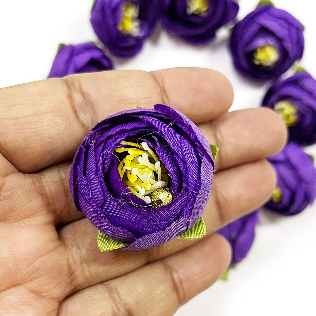 Purple Peony Buds Pack of 25 (1.5" Inches) Fake Fabric Head Rose Flowers for Home, Gift, Christmas,Valentine, Mandir Pooja Table, Cake Decor, Bouquet Making Decoration