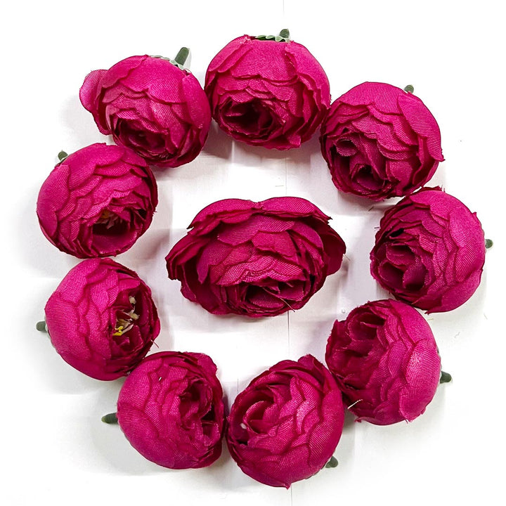 Rani Pink Peony Buds Pack of 25 (1.5" Inches) Fake Fabric Head Rose Flowers for Home, Gift, Christmas,Valentine, Mandir Pooja Table, Cake Decor, Bouquet Making Decoration