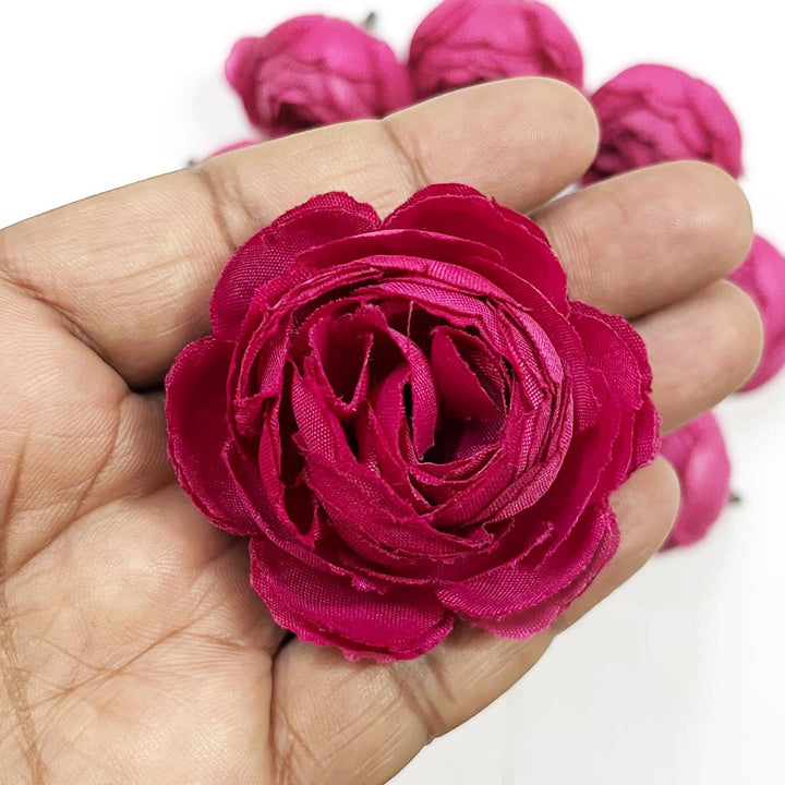 Rani Pink Peony Buds Pack of 25 (1.5" Inches) Fake Fabric Head Rose Flowers for Home, Gift, Christmas,Valentine, Mandir Pooja Table, Cake Decor, Bouquet Making Decoration