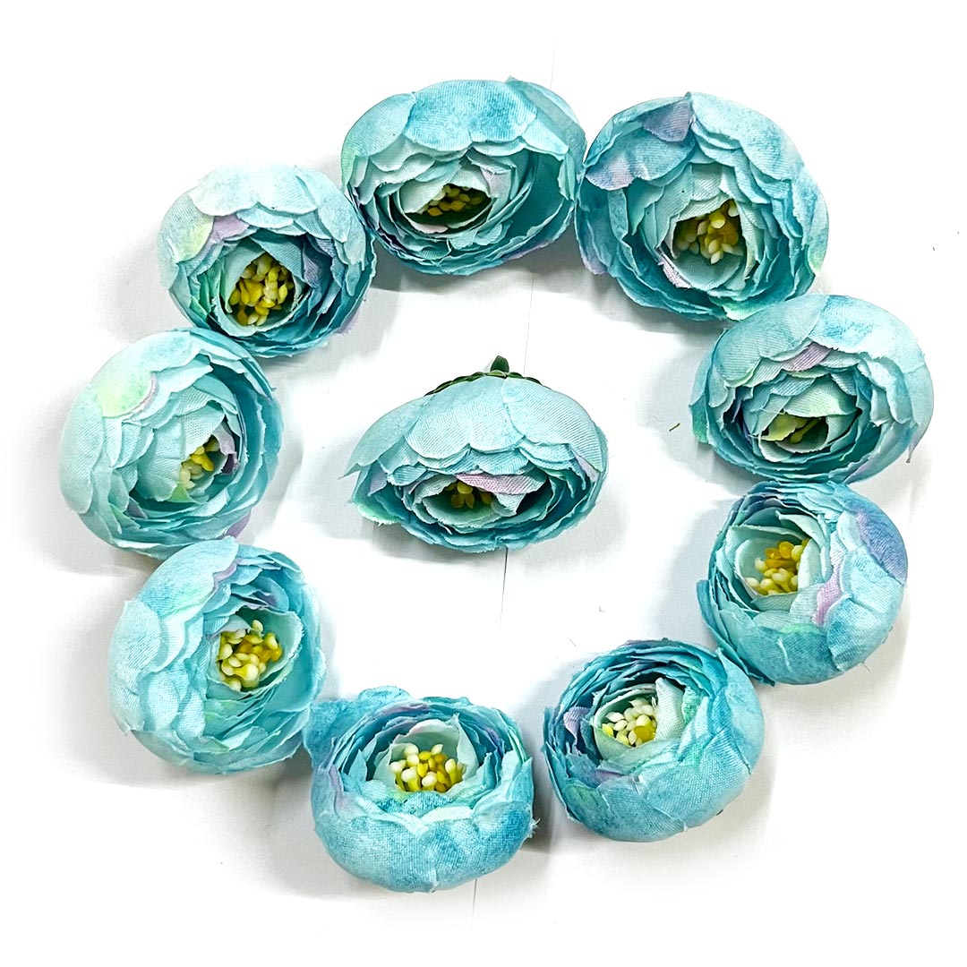 Skyblue Peony Buds Pack of 25 (1.5" Inches) Fake Fabric Head Rose Flowers for Home, Gift, Christmas,Valentine, Mandir Pooja Table, Cake Decor, Bouquet Making Decoration