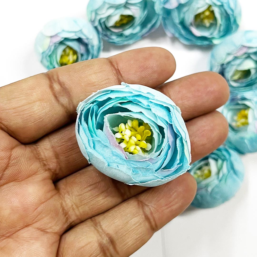 Skyblue Peony Buds Pack of 25 (1.5" Inches) Fake Fabric Head Rose Flowers for Home, Gift, Christmas,Valentine, Mandir Pooja Table, Cake Decor, Bouquet Making Decoration