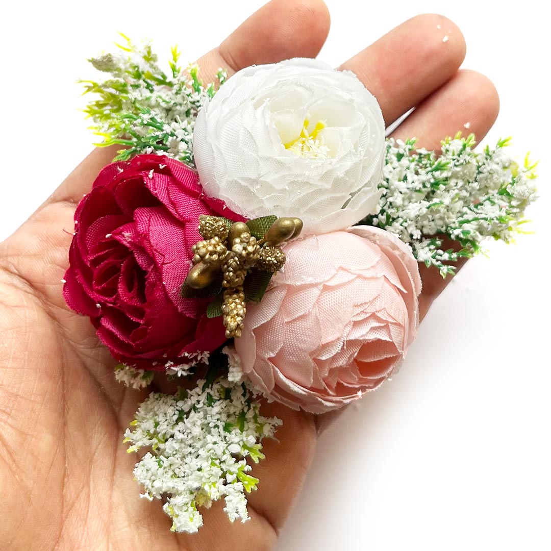 Set of 6 Handmade Artificial Peonies Flower Bunch for Hamper, Flower Brooch Hamper, for Decoration, Gifting, Trousseau Packing