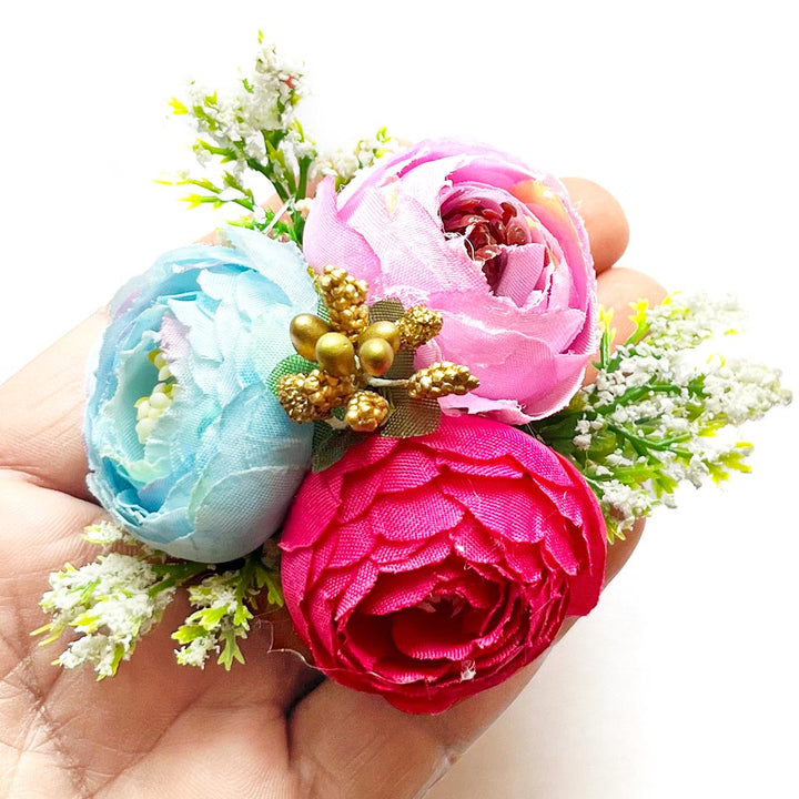 Set of 6 Handmade Artificial Peonies Flower Bunch for Hamper, Flower Brooch Hamper, for Decoration, Gifting, Trousseau Packing