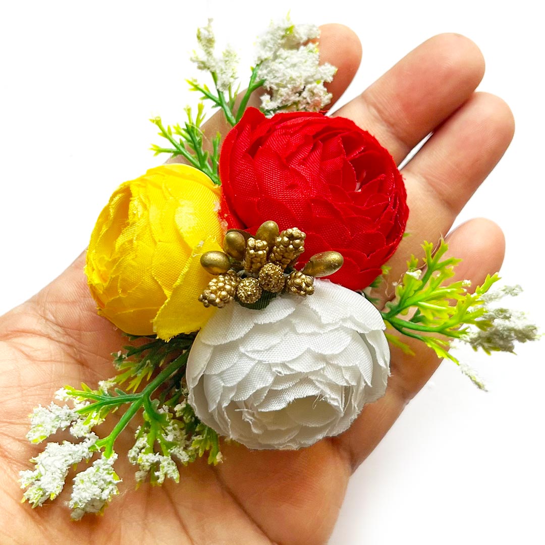 Set of 6 Handmade Artificial Peonies Flower Bunch for Hamper, Flower Brooch Hamper, for Decoration, Gifting, Trousseau Packing