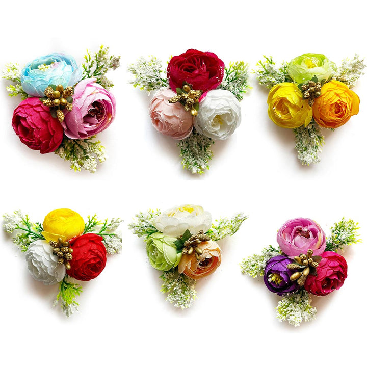 Set of 6 Handmade Artificial Peonies Flower Bunch for Hamper, Flower Brooch Hamper, for Decoration, Gifting, Trousseau Packing