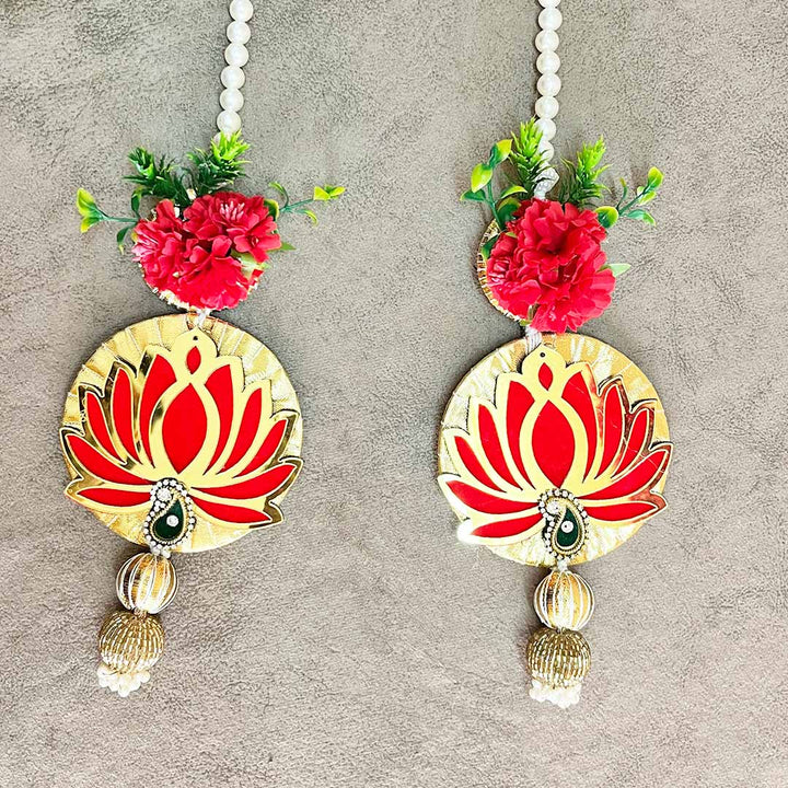 Red & Golden Color Lotus Hanging Pair