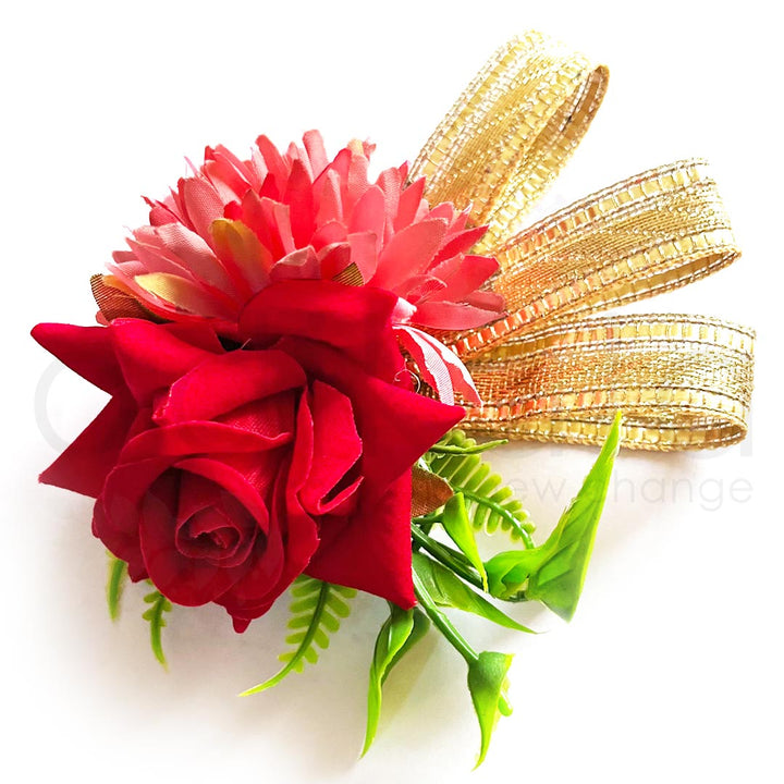 Red Rose & Carnation Flowers Bunch For Festive Decoration & Wedding Set of 2