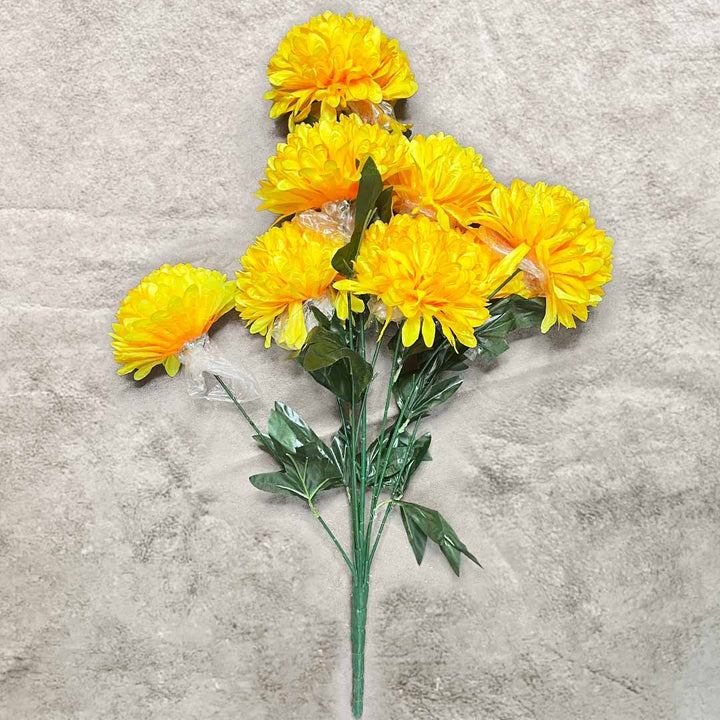 Yellow Color Silk Chrysanthemum Bush Flower Bunch