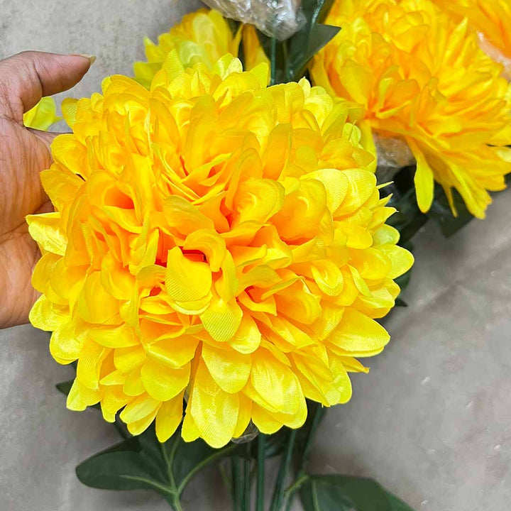 Yellow Color Silk Chrysanthemum Bush Flower Bunch