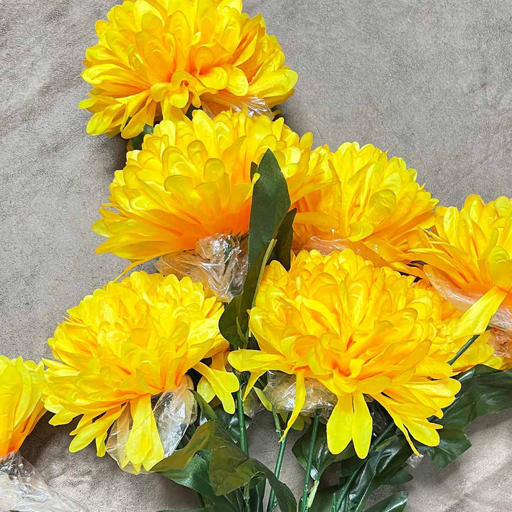 Yellow Color Silk Chrysanthemum Bush Flower Bunch