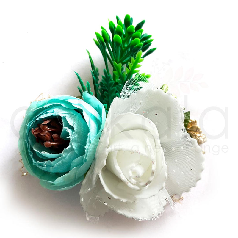 Teal Green Color Peonies & White Foam Flower Bunch Pack Of 4