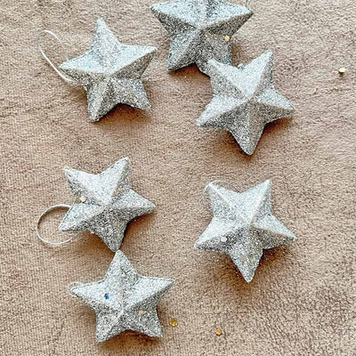 Silver Color 3d Stars Pack Of 6