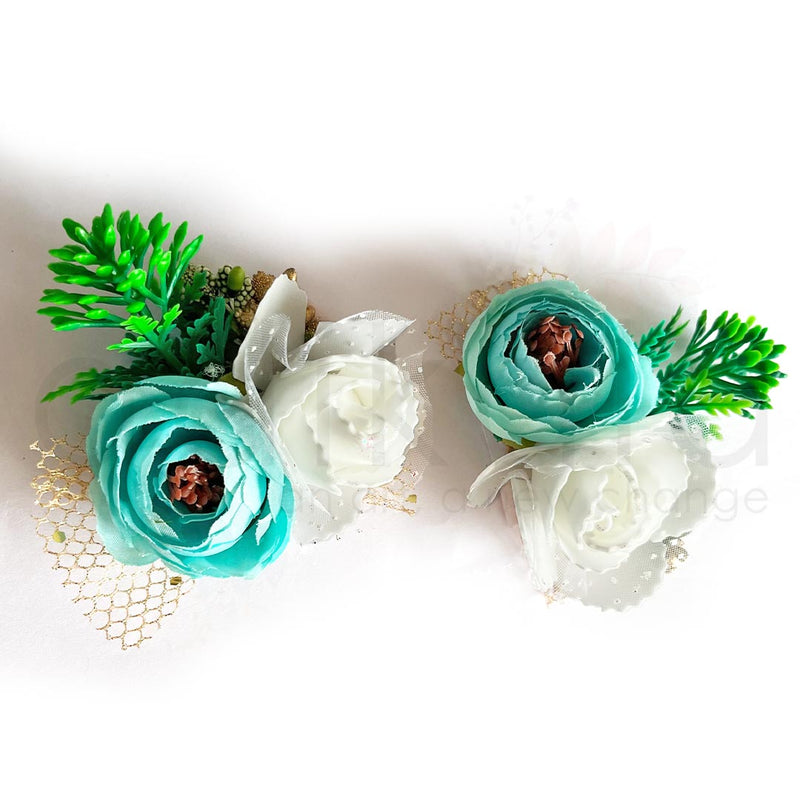 Teal Green Color Peonies & White Foam Flower Bunch Pack Of 4