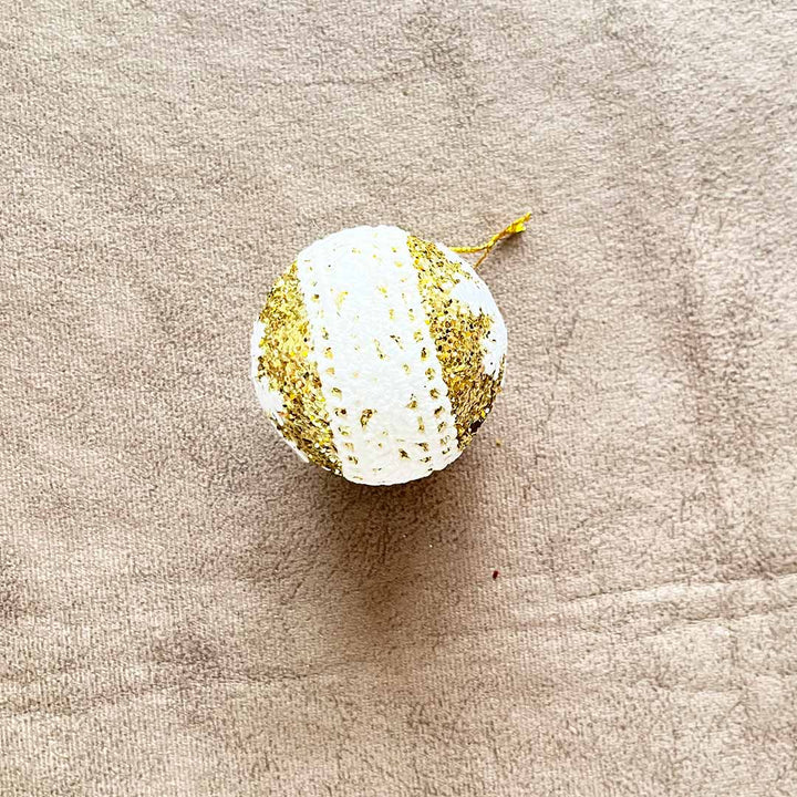 Golden & White Color Christmas Bauble Pack Of 6